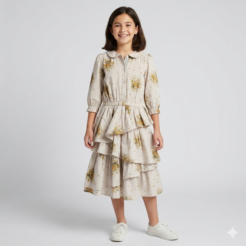 Olivia Rohde floral tiered ruffle dress 3/4 sleeve modest garden party formal 14
